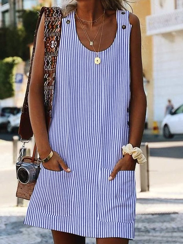 JFN U Neck Pockets Striped Daily Sundress