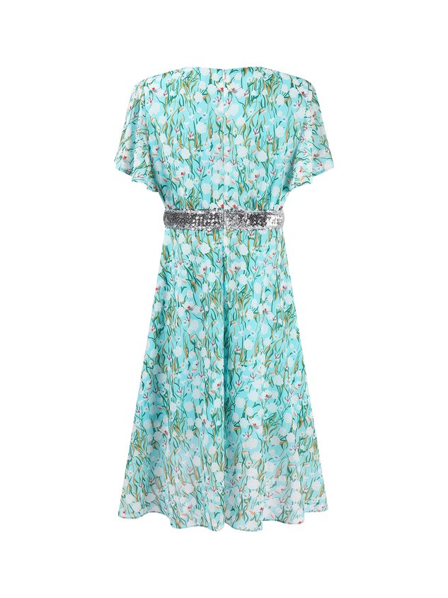 Ruffled Sleeves V Neck Elegant Floral Dress