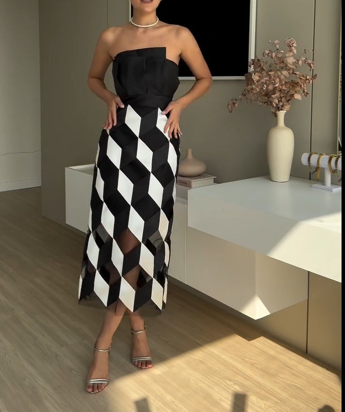 Women's contrasting multifaceted tube top dress