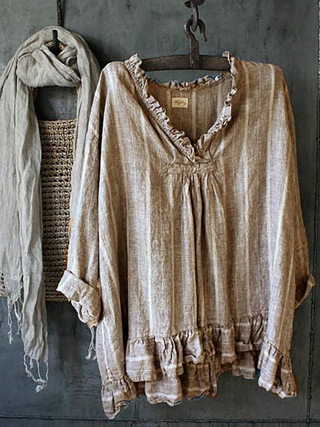 Ruched Striped Solid Casual Blouses