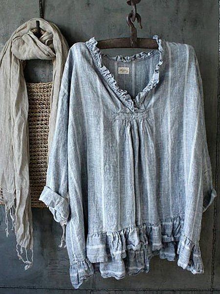 Ruched Striped Solid Casual Blouses
