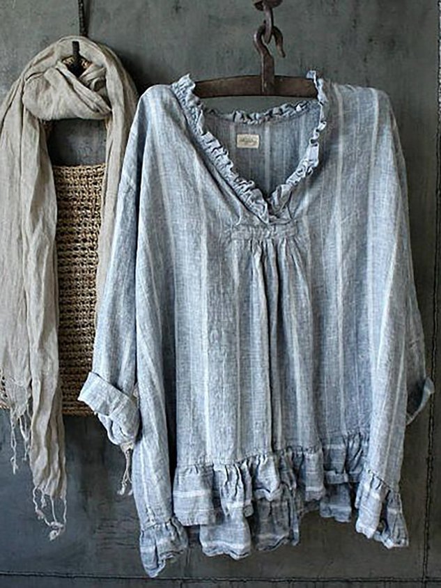 Ruched Striped Solid Casual Blouses