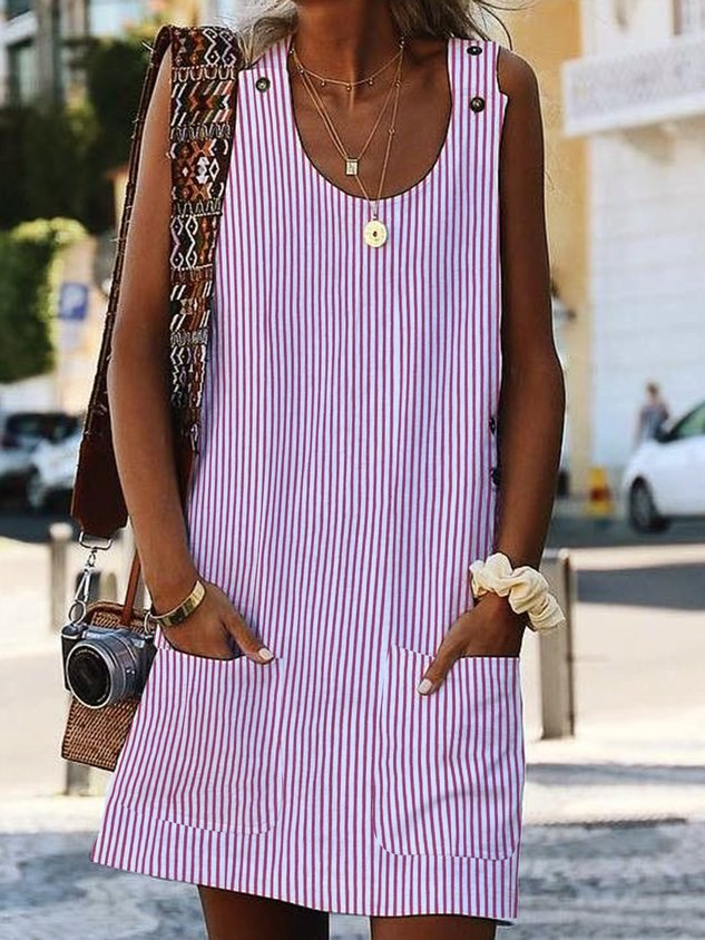 JFN U Neck Pockets Striped Daily Sundress