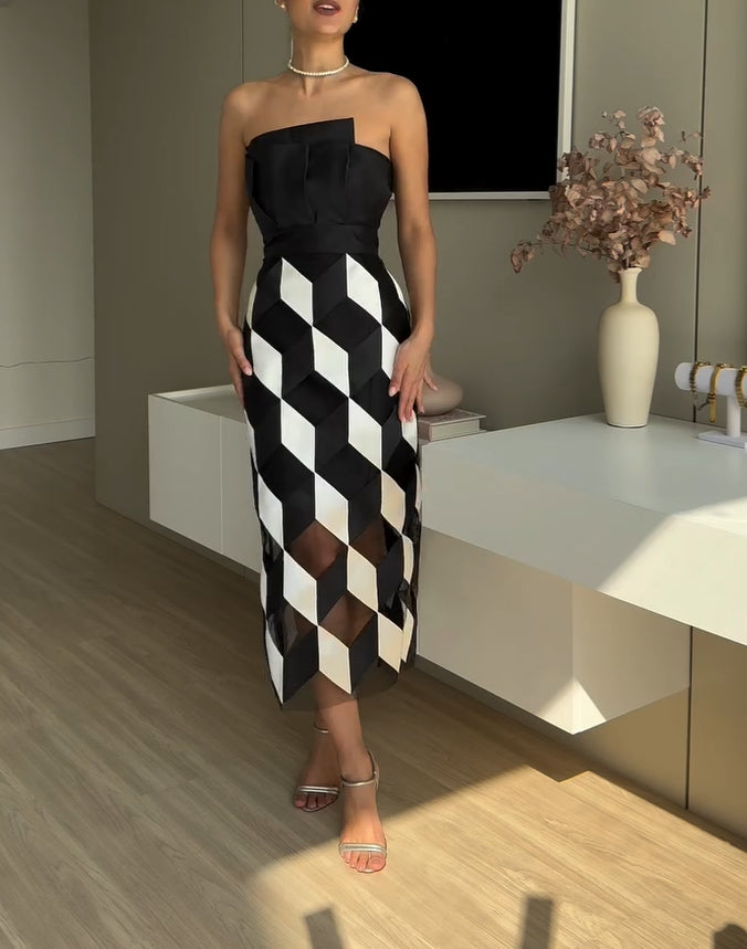 Women's contrasting multifaceted tube top dress