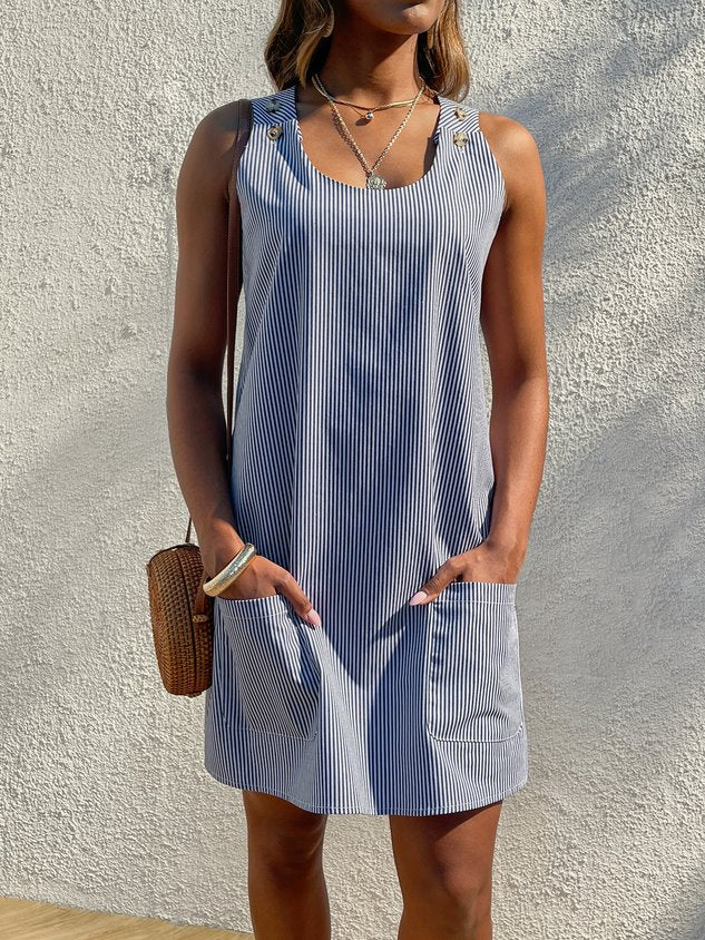 JFN U Neck Pockets Striped Daily Sundress
