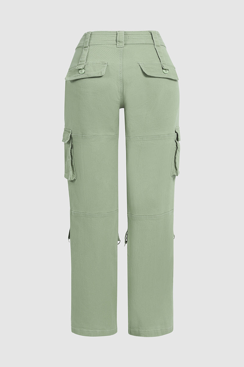 Low Waist Pocket Side Zip Decor Straight Cargo Pants