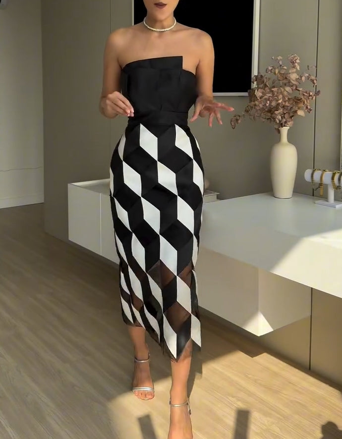 Women's contrasting multifaceted tube top dress
