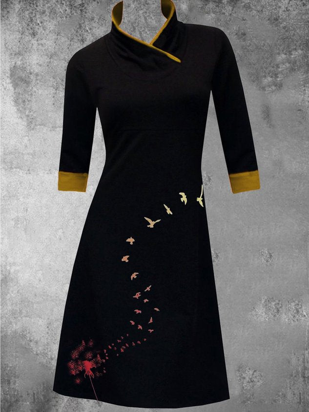 Baumwollmischung Halbarm A-Linien Lässig Strick Kleid