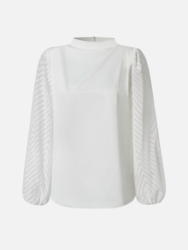 Women Mock Neck Mesh Long Sleeve Elegant Blouse