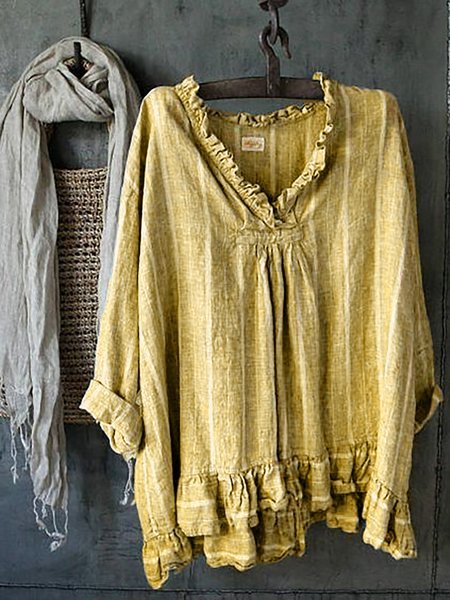 Ruched Striped Solid Casual Blouses