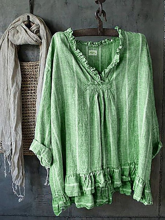 Ruched Striped Solid Casual Blouses