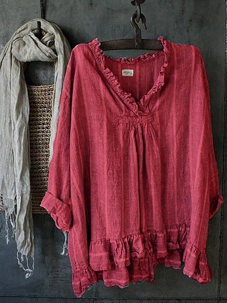 Ruched Striped Solid Casual Blouses