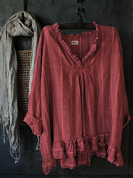 Ruched Striped Solid Casual Blouses