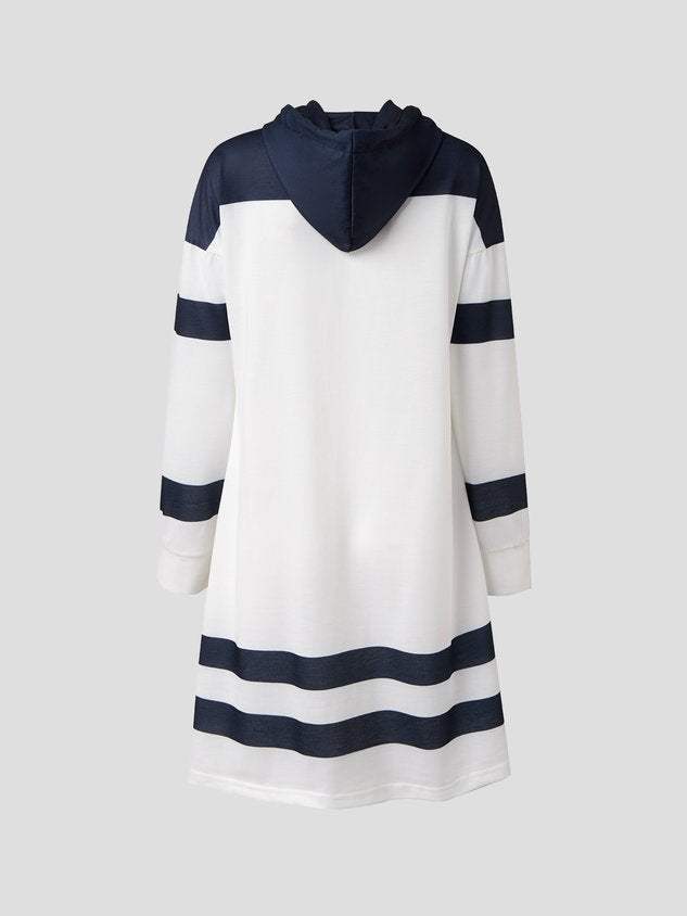 JFN Boat Anchor Printed Casual Long Sleeve Hooded Nautical Dress