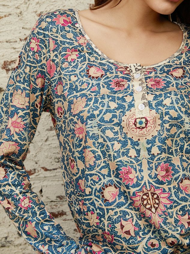 Ethnic Casual Crew Neck Knitted Blouse