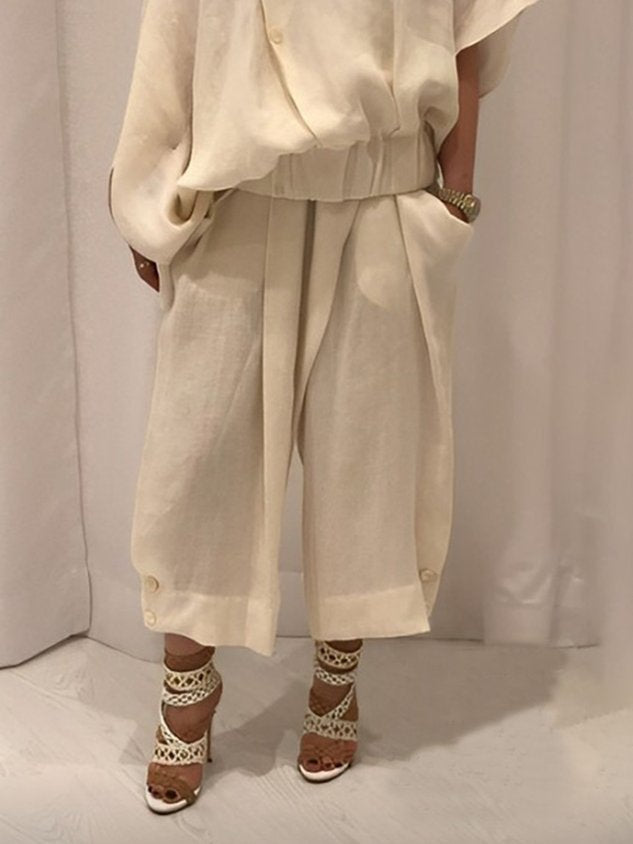 Loose Casual Plain Linen Pants