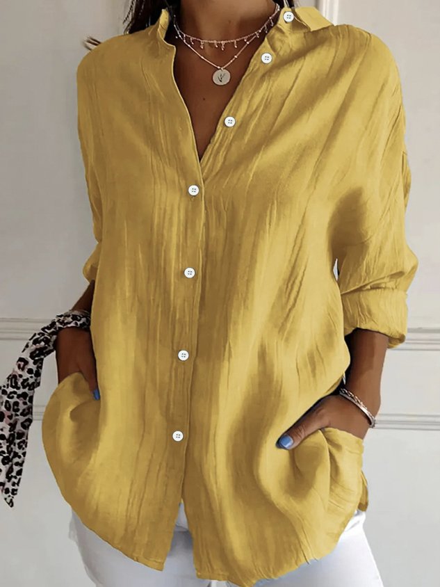 Women's Long Sleeve Shirt Spring/Fall Plain Cotton Shirt Collar Daily Going Out Casual Top Black
