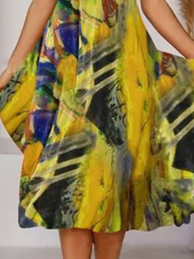 Böhmisch Print V-Ausschnitt Geblümt Weberei Kleid