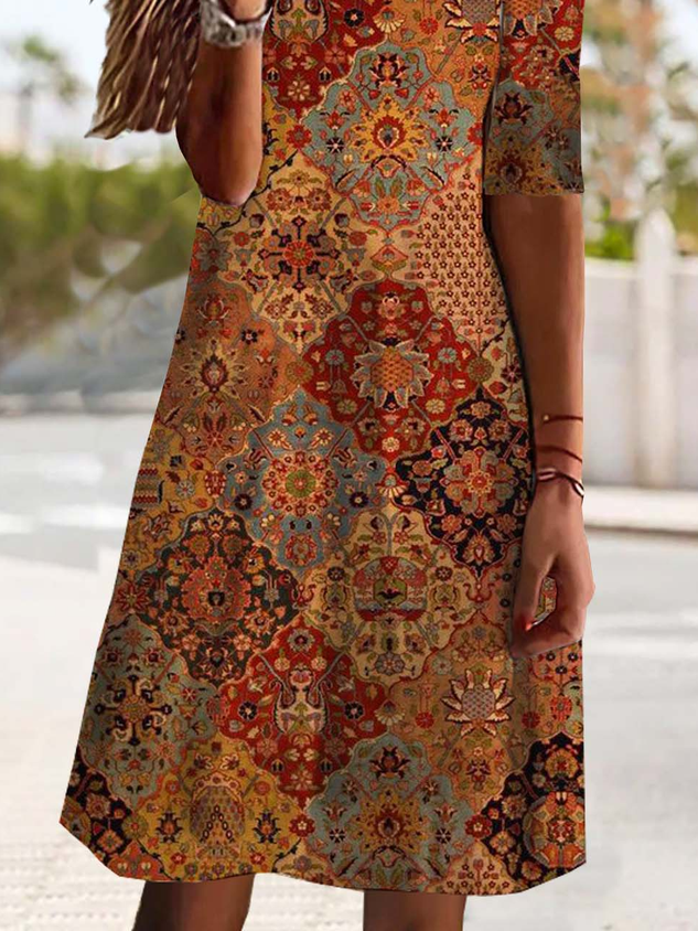 Geblümt Rundhals Freizeitkleid