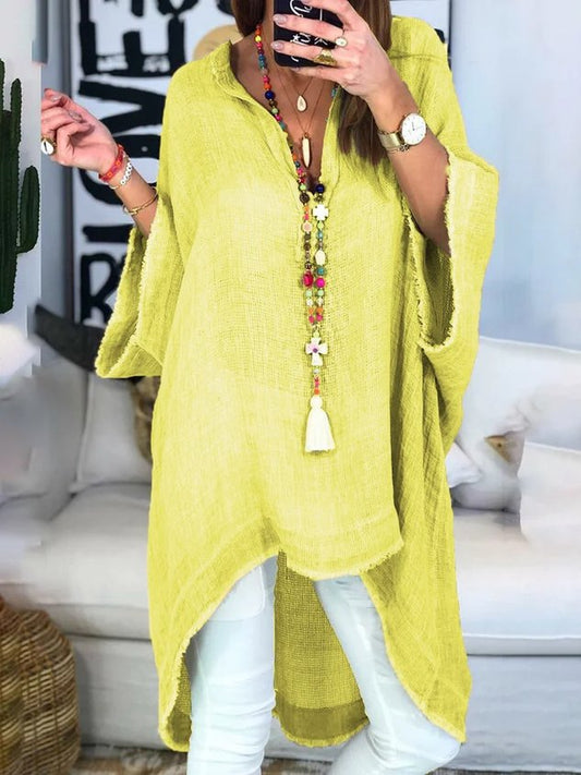 JFN V Neck Solid Hi-Lo Basic Blouse