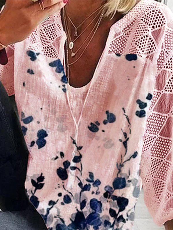 JFN Floral-Print 3/4 Sleeve Casual Tops