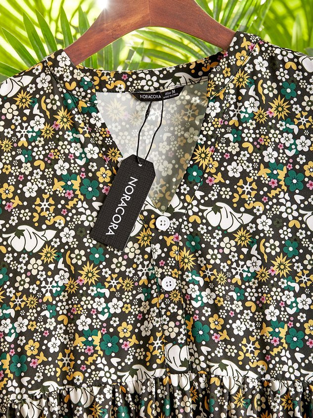 Lässig Kurzarm Gewebe Kleid
