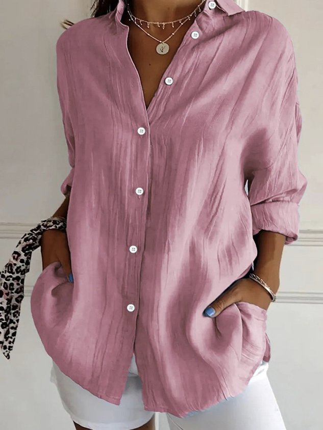 Women's Long Sleeve Shirt Spring/Fall Plain Cotton Shirt Collar Daily Going Out Casual Top Black