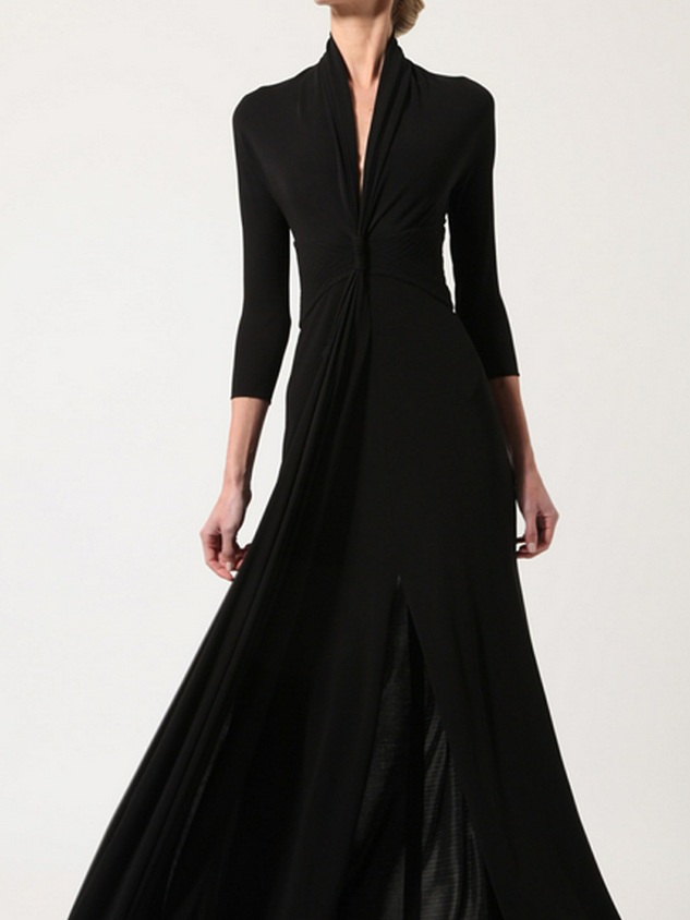 Weit Unifarben V-Ausschnitt Elegant Kleid