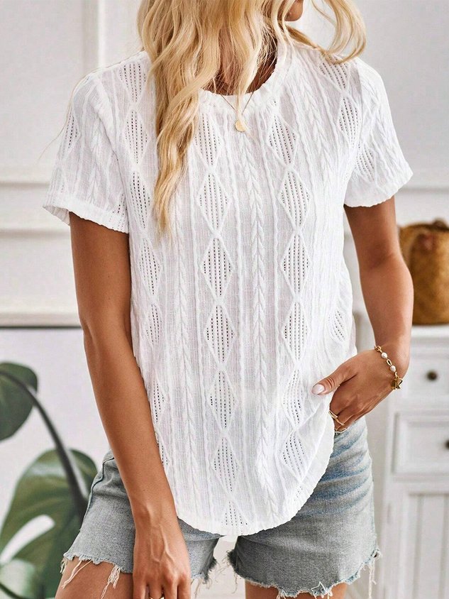 Buttoned Simple Plain Crew Neck Blouse