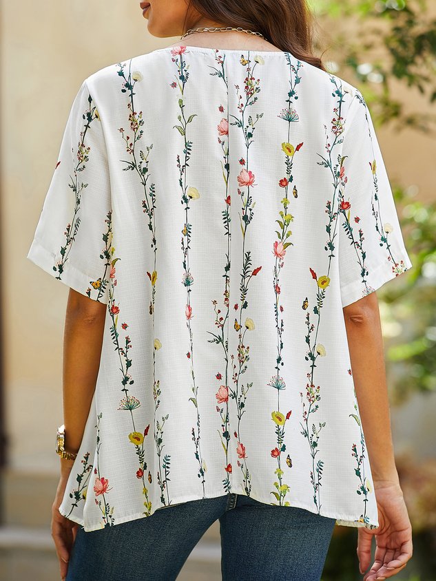 JFN Casual Crew Neck Floral Tunic Top