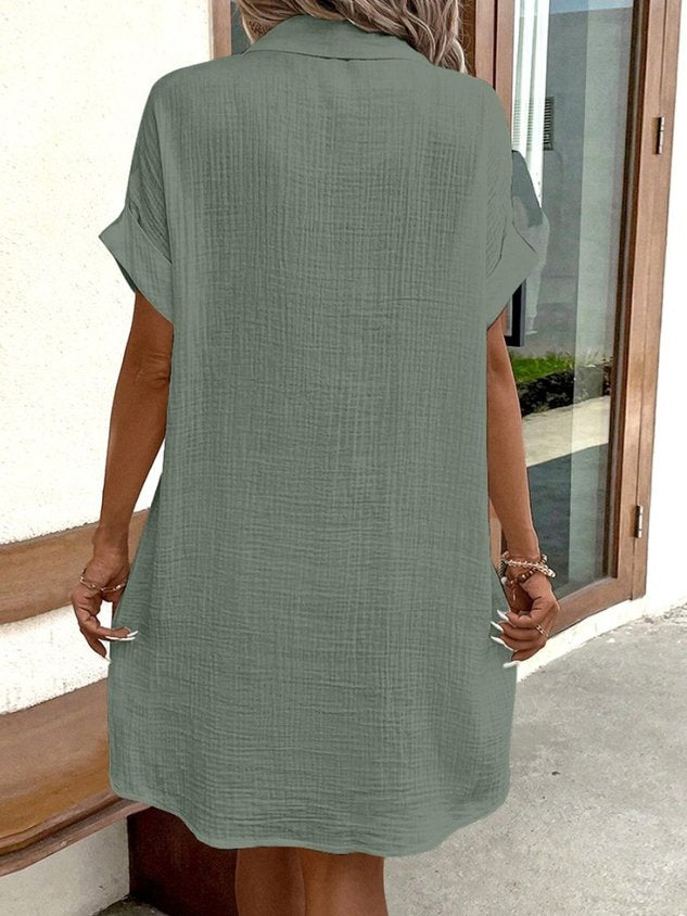 Women's Short Sleeve Summer Plain Shirt Collar Daily Going Out Casual Short A-Line Shirt Dress Dress White