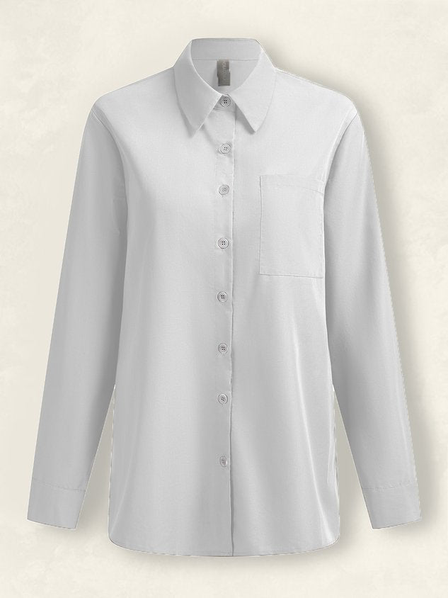 JFN Cotton & Linen Loose Plain Shirt Collar Casual Blouse