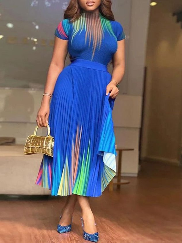 Elegant   Pleated High Waist Ombre Skirt