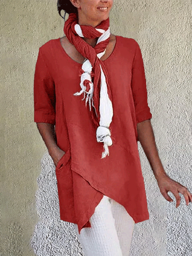 JFN Cotton Crew Neck Half Sleeve Solid Shirt & Blouses