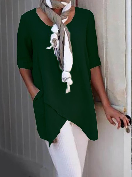 JFN Cotton Crew Neck Half Sleeve Solid Shirt & Blouses