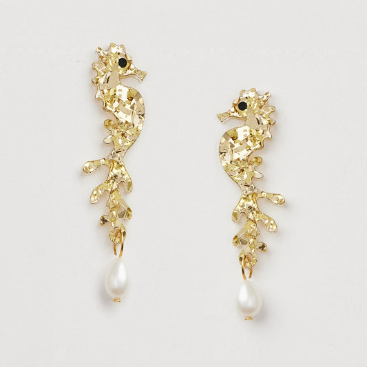Sea Horse + Pearl - Gold