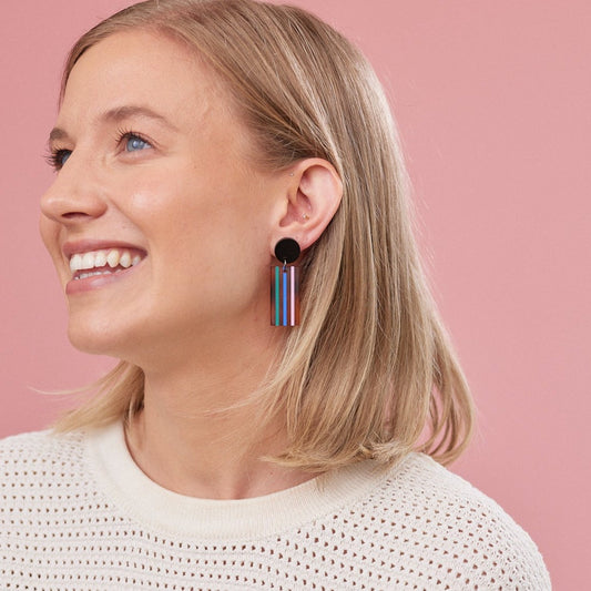Hilda Stripe Earrings - Black / Tortoise Brown