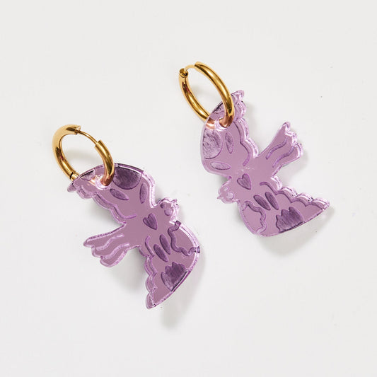 Large Bird Earrings - Lilac