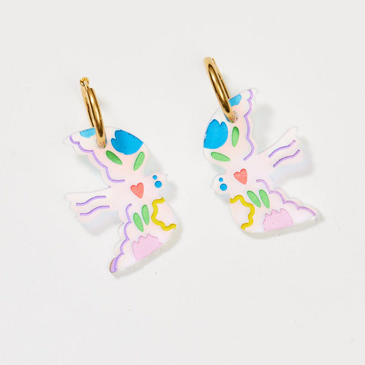Large Bird Earrings - Iridescent