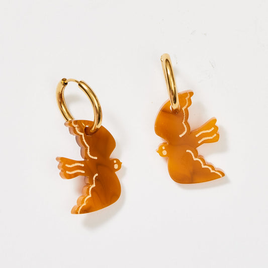 Mini Bird Earrings - Tan