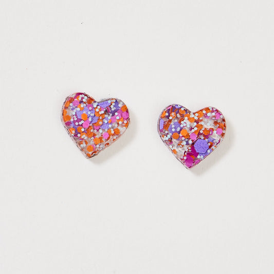 Heart Stud Earrings - Purple Orange
