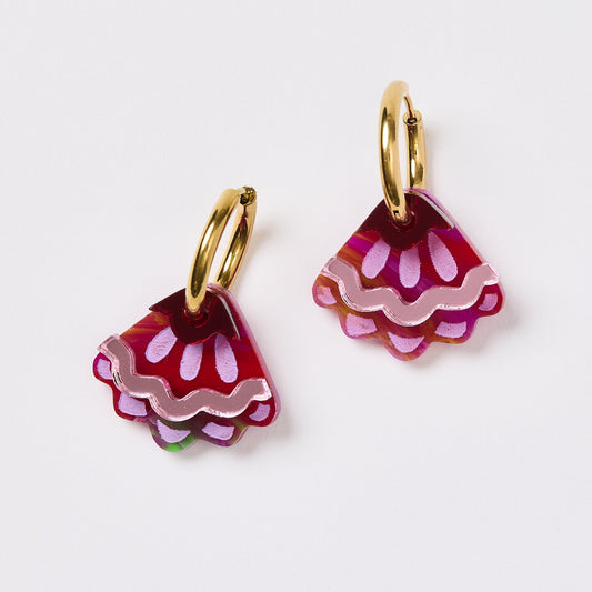 Frill Pod Earrings - Magenta Watercolour