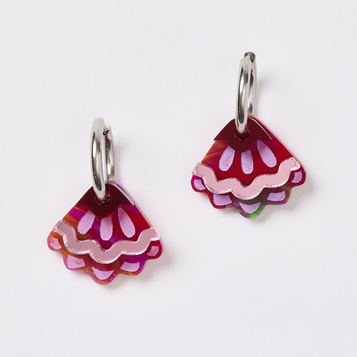 Frill Pod Earrings - Magenta Watercolour