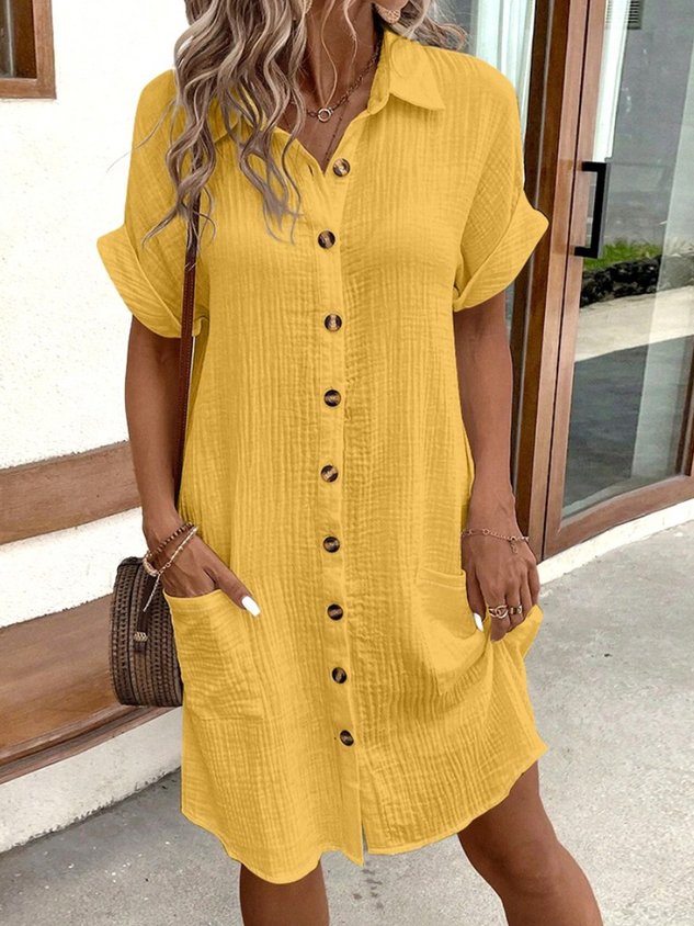 Women's Short Sleeve Summer Plain Shirt Collar Daily Going Out Casual Short A-Line Shirt Dress Dress White