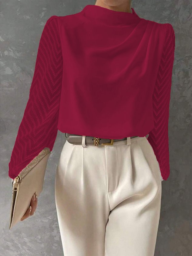 Women Mock Neck Mesh Long Sleeve Elegant Blouse