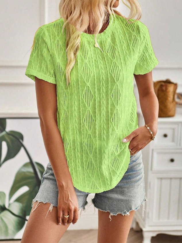 Buttoned Simple Plain Crew Neck Blouse