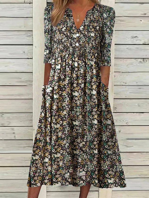 Lässig Kurzarm Gewebe Kleid