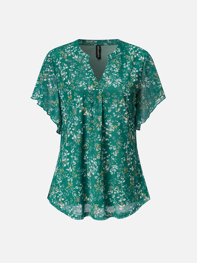 Casual V Neck Floral Loose Blouse