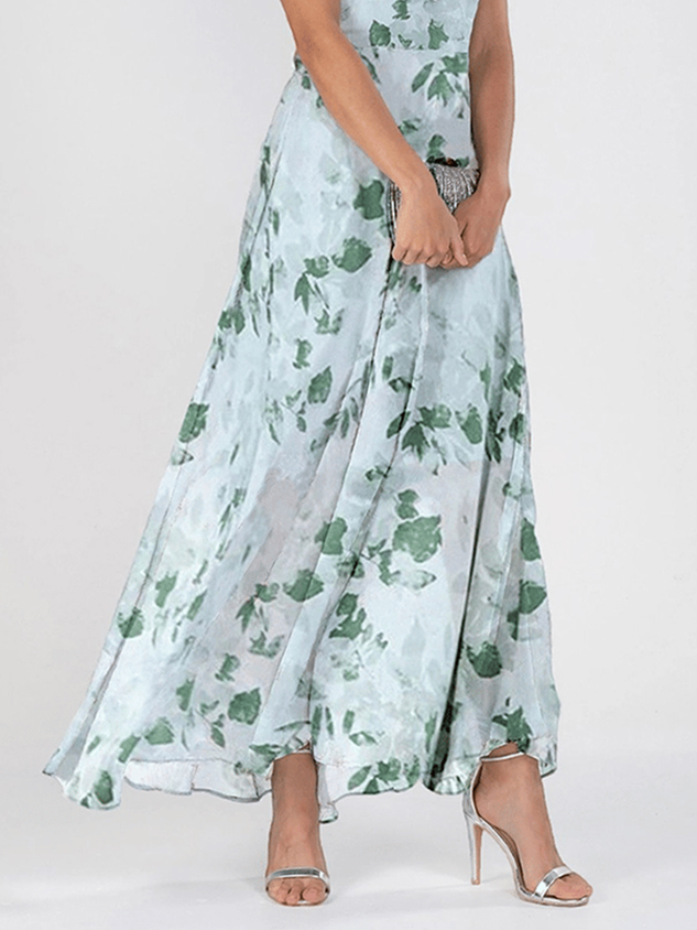 Women's Short Sleeve Summer Floral Chiffon V Neck Ruffled Sleeves Daily Going Out Elegant Maxi A-Line Dress Aqua