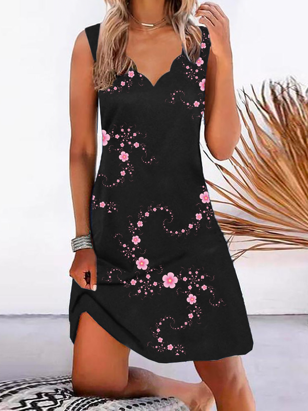 Geblümt Lässig Ärmellos Kleid